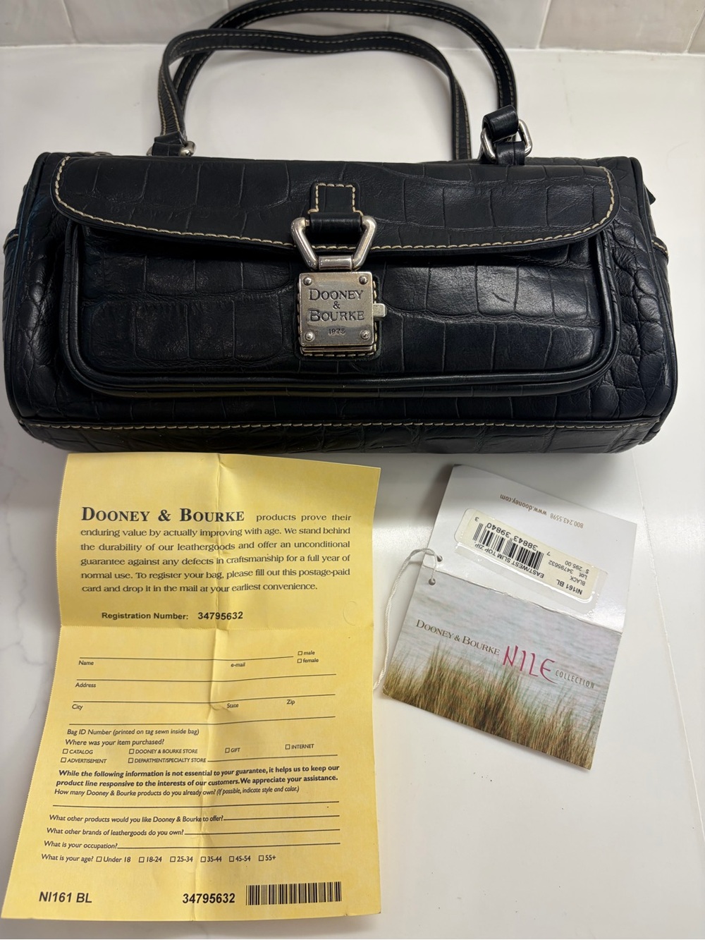 Vintage Dooney & Bourke Nile Collection Black Crocodile Embossed Leather